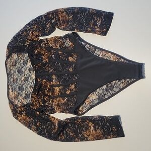 Floral Lace Long Sleeve Bodysuit Sz L